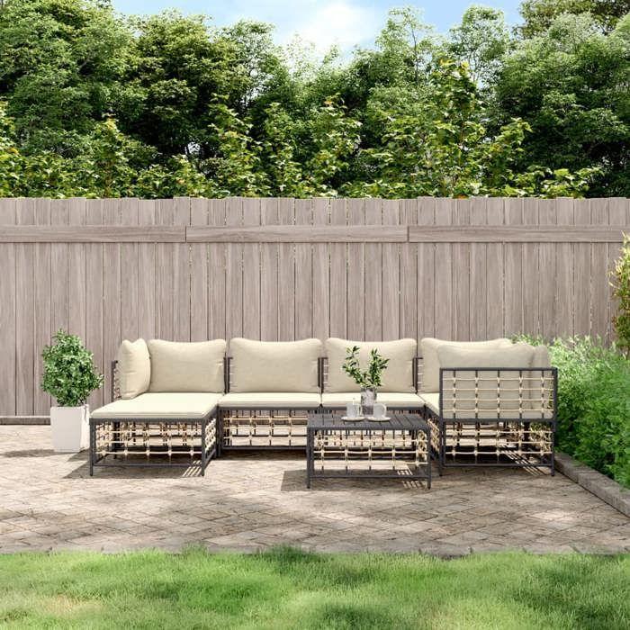 VidaXL Salon de jardin 7 pcs avec coussins anthracite résine tressée, ensemble de salon, ensemble de salon d'extérieur, 3186772