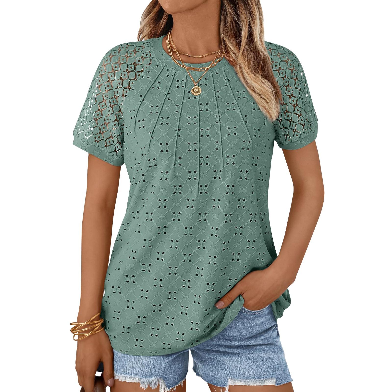 

Женские летние топы, повседневные, с оборками, коротким рукавом, круглым вырезом, свободные, плиссированные футболки M жёлтый