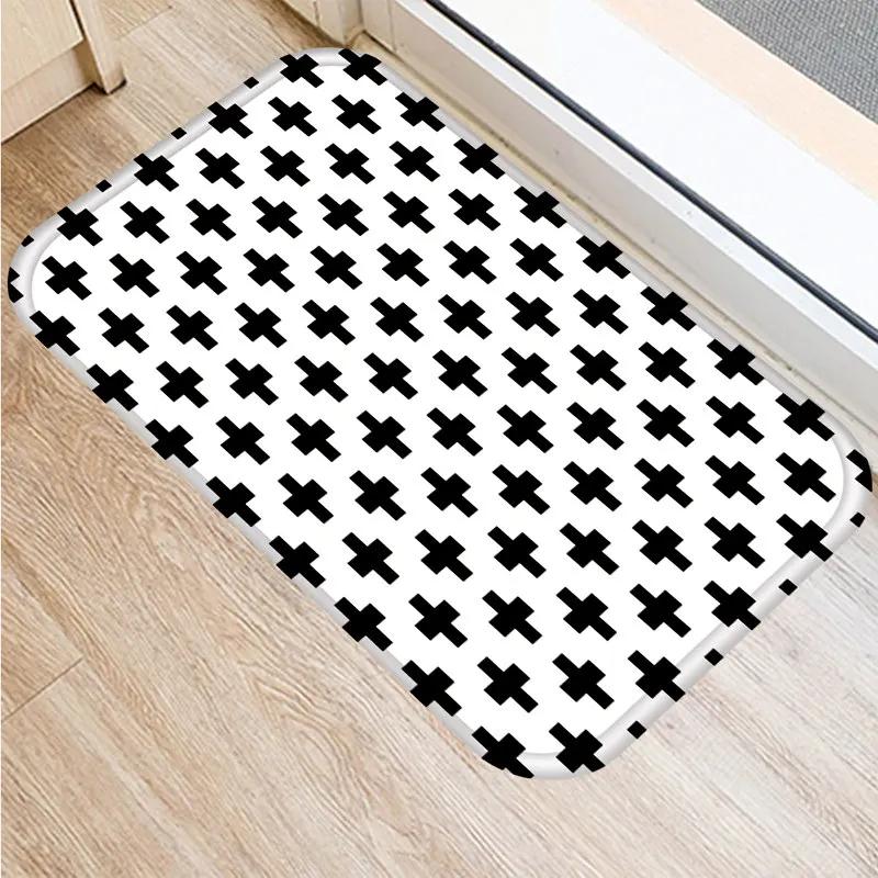 Nordic Black Geometric Kitchen Entrance 40*60cm Door Mat Coral Velvet Carpet Doormat Indoor Floor Mats Anti-Slip Rug 48229-1