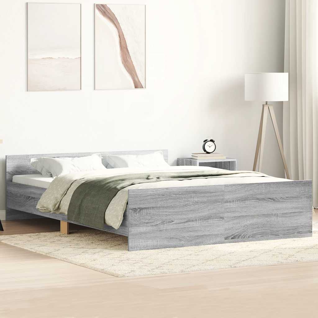 Bed Frame with Headboard and Footboard Gray Sonoma 135x190 cm