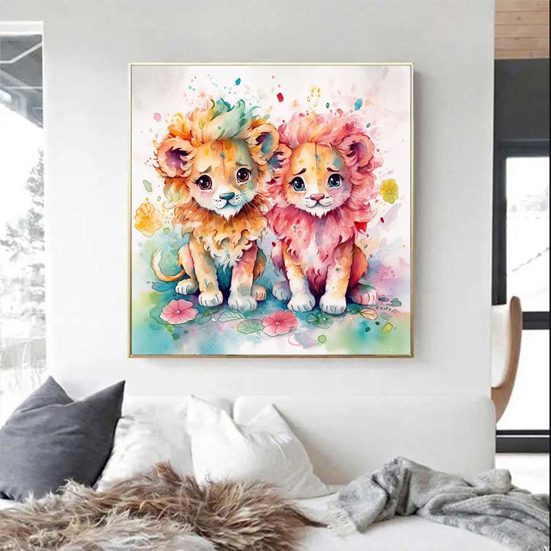 5d DIY Diamond Painting Cross Stitch Cute Animal Watercolor Lion Diamond Embroidery Mosaic Full Round Drill Home Decor Arts