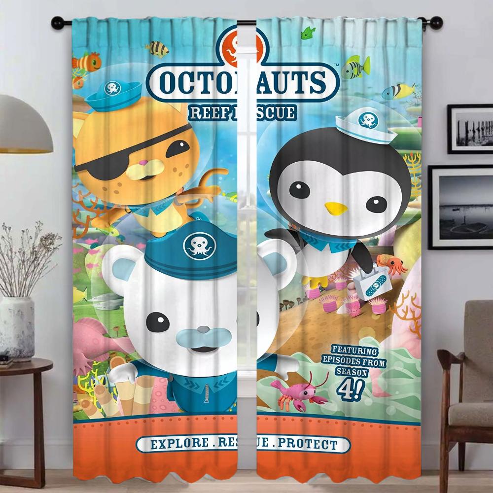 Kitchen Curtains 2 Pieces The Octonauts Shades Window Curtain for Room 2 Panel Home Interior Curtains Halloween Decoration Child