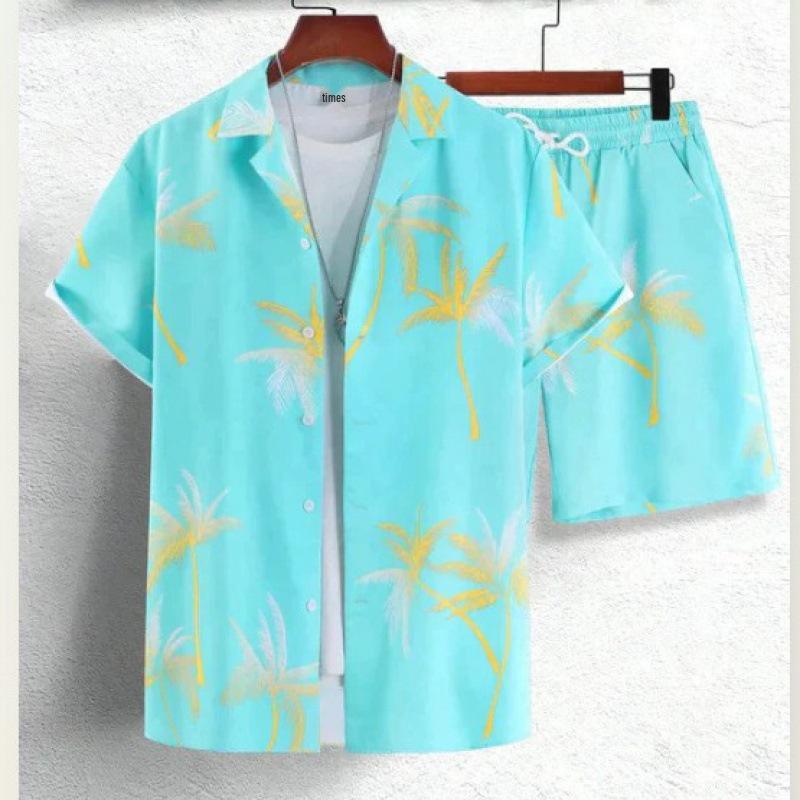 Men's 3D Print Hawaiian Shirt & Shorts Set - Casual Beachwear