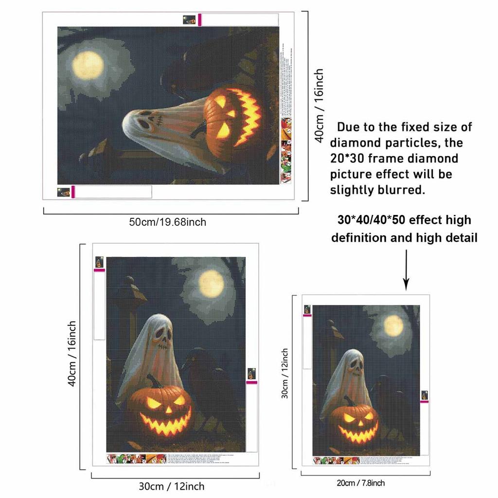 DIY 5D Diamond Painting Kit Cute Ghost Pumpkin Moon Pattern Full Drill Rhinestone Art Canvas for Home Wall Decoration Gift