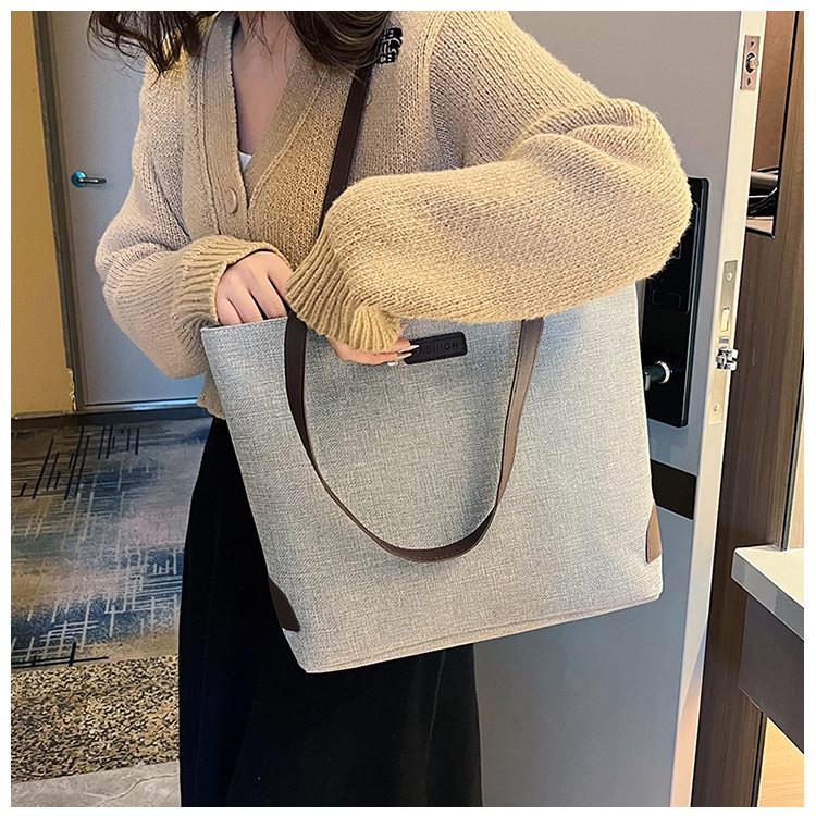 Cotton Linen Casual Tote Bag Large Capacity Handheld Bucket Style For Daily Use