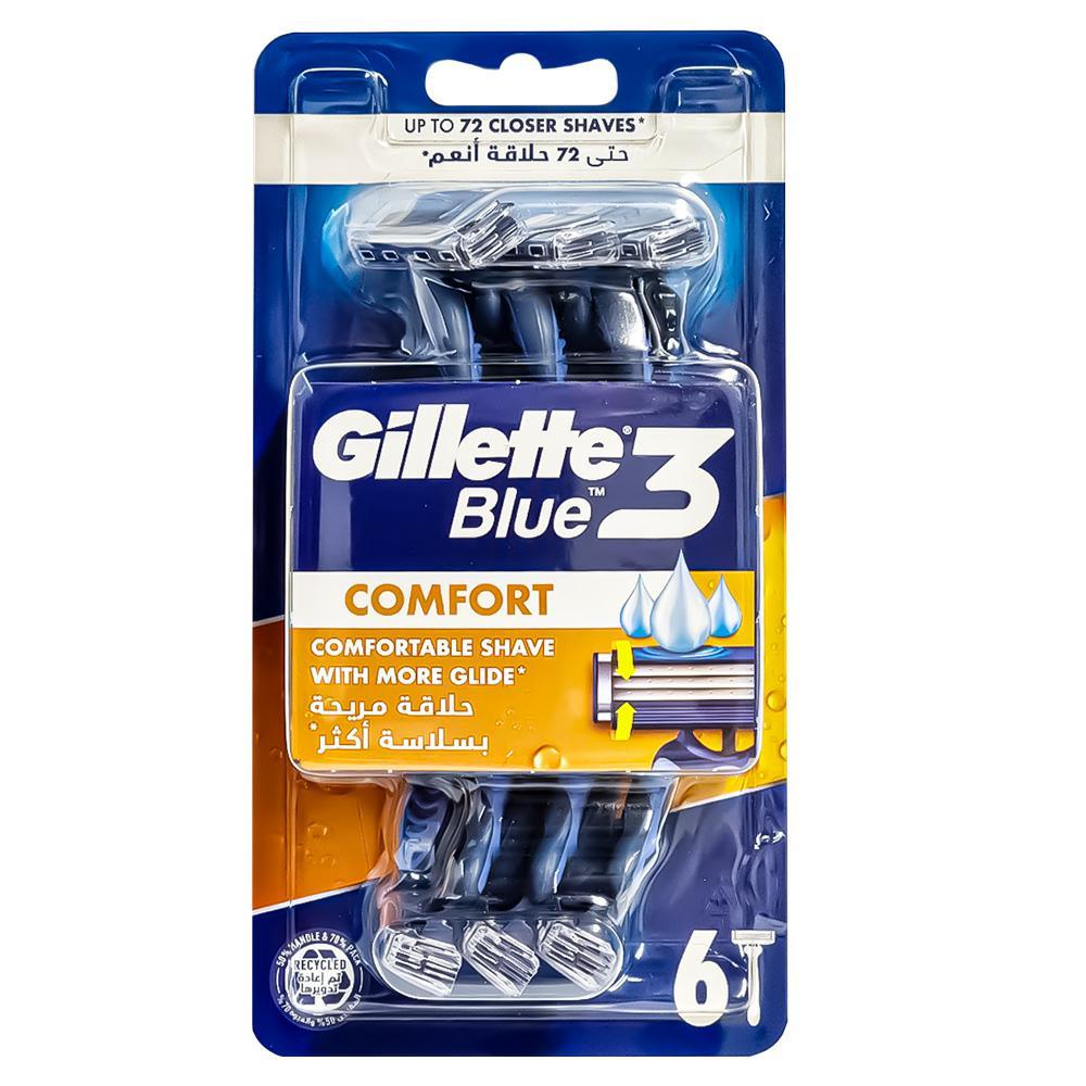 Gillette Blue 3 Comfort Rasoirs Jetables - 6 Pièces. Pour un rasage doux