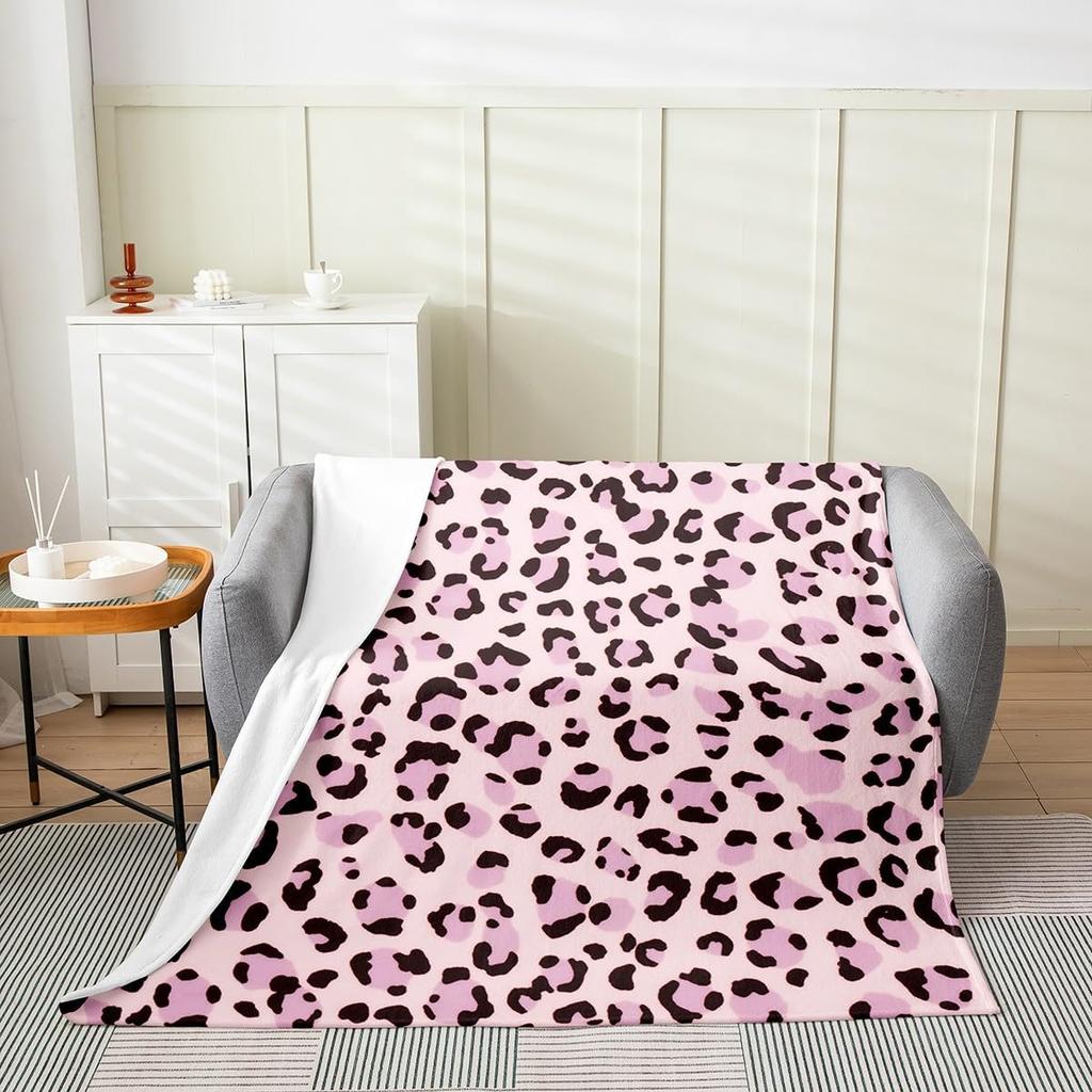 Purple Cow Print Blanket Soft Fleece Throw Modern Home Decor Cozy Living Room Sofa Bedding Gift for Women Girls