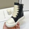 Fashion Vintage Designer Children Shoes  Fashion High Top Platform Black Leather Casual Girl Boy Chunky Sneaker