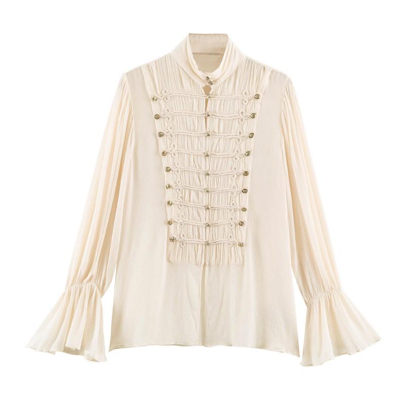 Womens Long Sleeve Stand Collar Button-Up