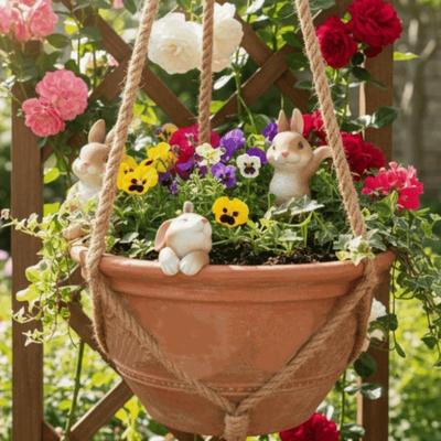 3PCS Creative Resin Rabbit Pot Hangers Cartoon Cute Rabbit Sculpture Ornament Decorative Bunny Plant Holder Home Decor