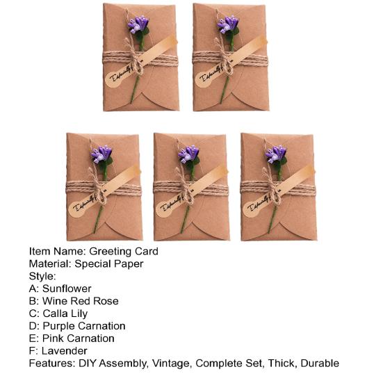 Special Paper Cards for Souvenirs 5Pcs DIY Dried Flower Greeting Cards, Handmade Note with Artificial Flowers, Jute Twine Atmospheric Photo Props Hang