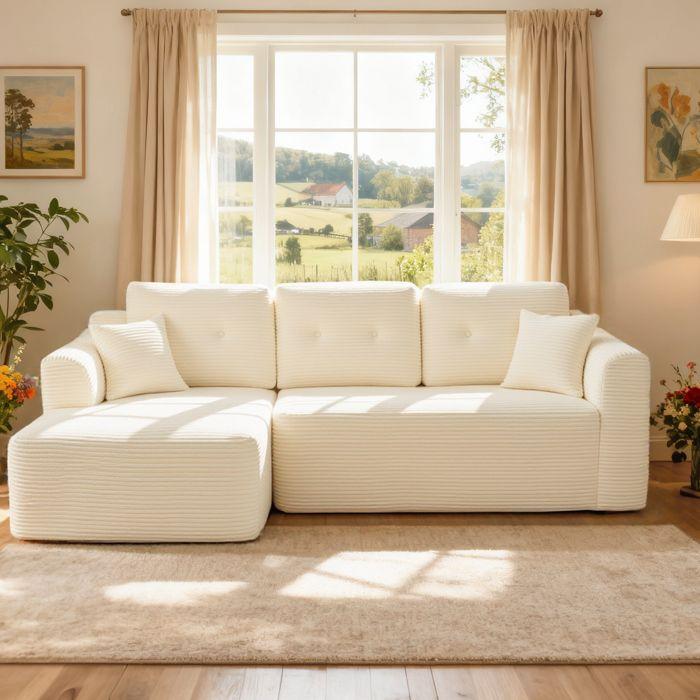 VASAGLE Fixed Corner Sofa, 3-Seater Sofa