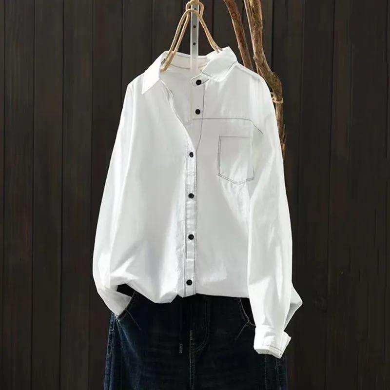 

Весенне-осенняя простая повседневная белая рубашка большого размера свободного кроя на пуговицах 2XL
