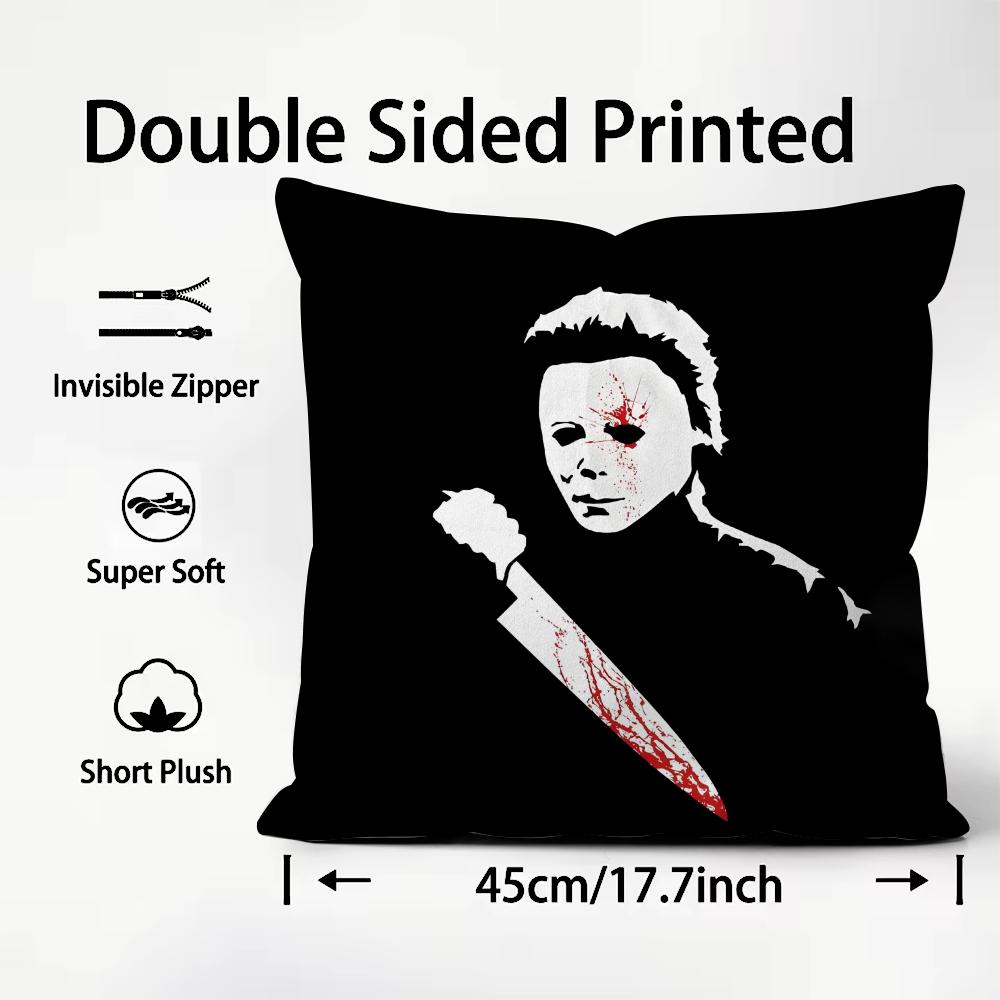 MMichael MMyers Horror Movie Cushion Cover Plush Fabric Soft DoubleSided Printed Sofa Warm Winter Home Child Gift Pillow Case
