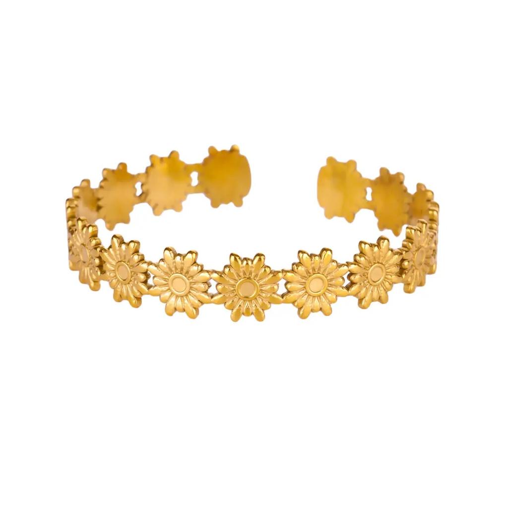 Bracciali Aperti Chunky con Fiori per Donna Acciaio Inossidabile Impermeabile Fiori Bracciale Largo Gioielli per Mano da Festa Matrimonio Regalo Elegante
