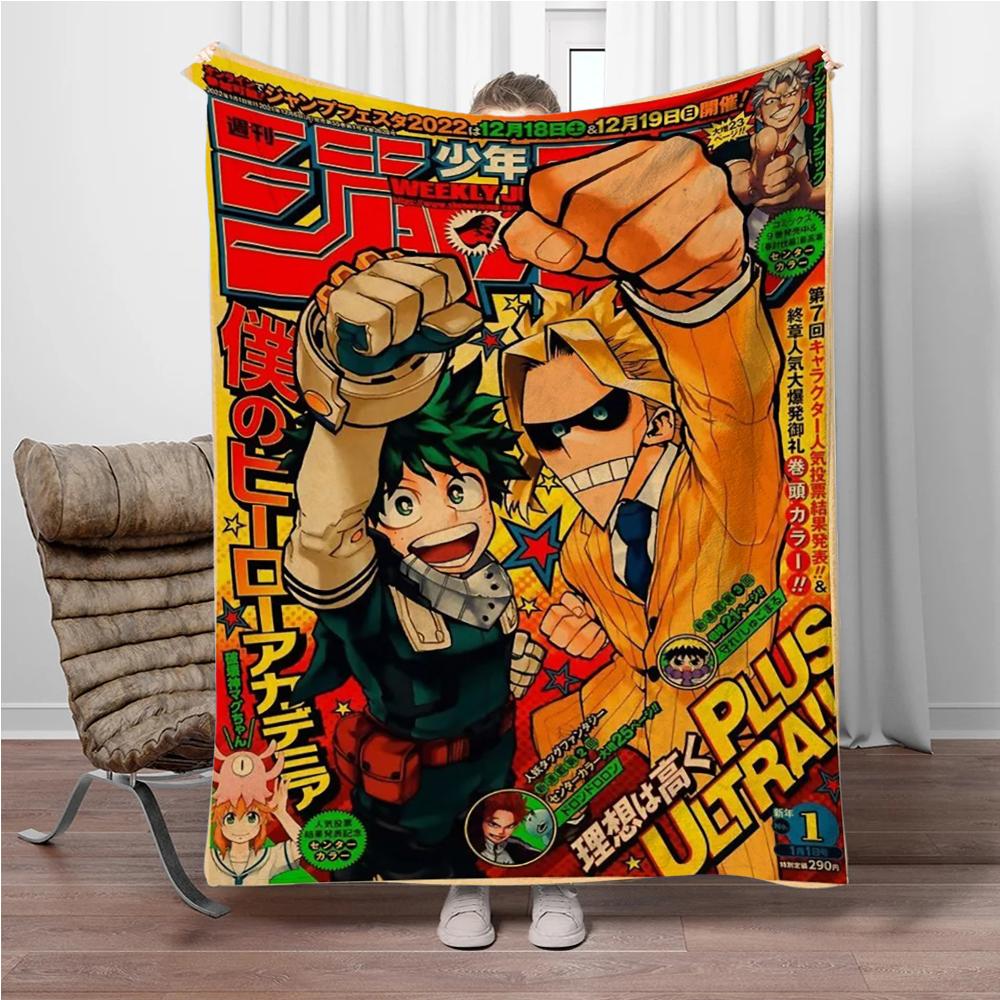 Vintage M-My-Hero-Academia 3D Printed Flannel Blanket Living Room Sofa Bed Camping Picnic Warm Blanket Holiday Gifts