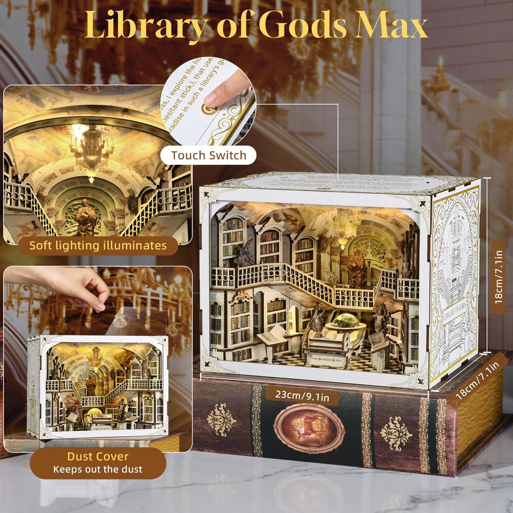 MiniCity DIY Book Nook Kit Miniature House Kit BookNook Suitable for and Birthday Collectible with LED Light Library - - - Beginners, Teenagers,
