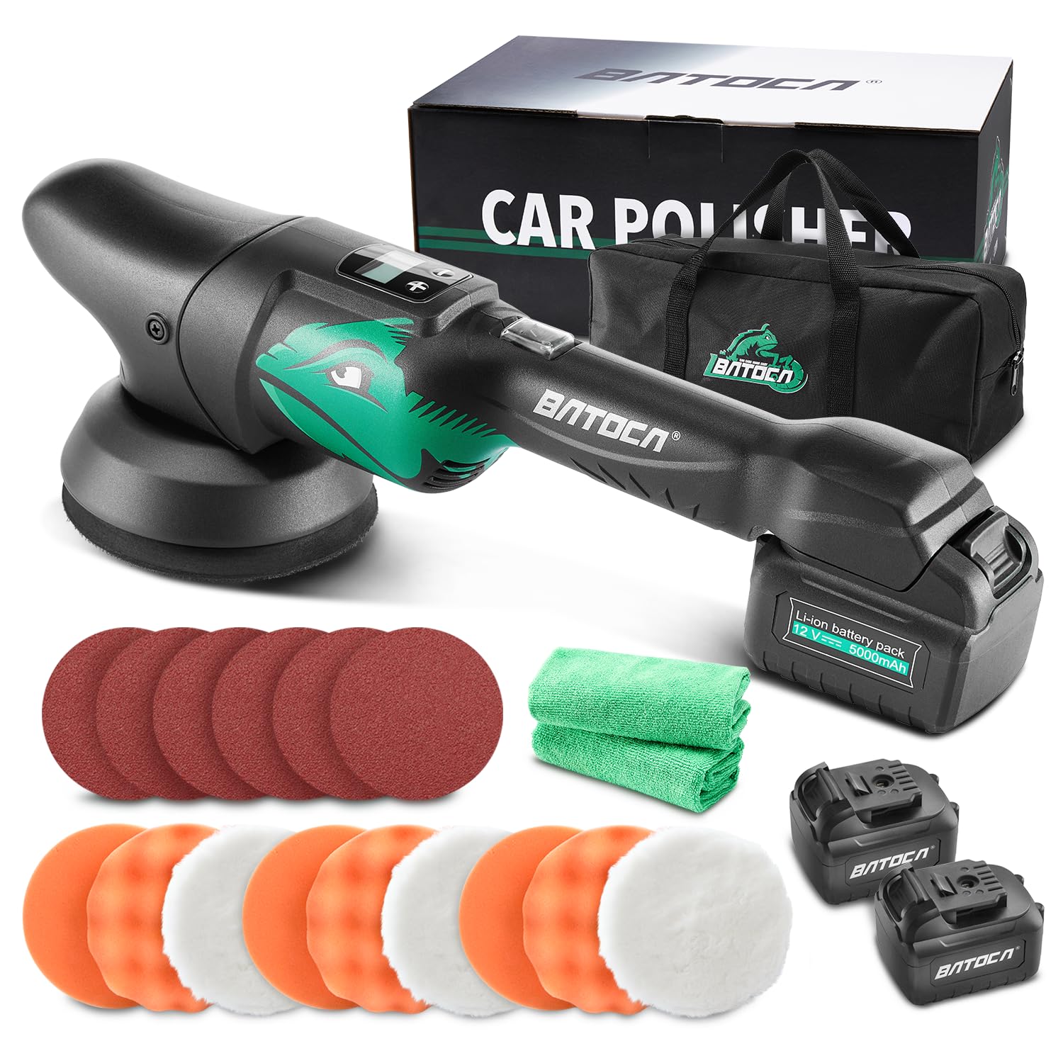 

BATOCA S2 Беспроводная машина 2 аккумулятора для и царапин ЖК-дисплей Японская инструкция в комплекте Полировальная машина двойного действия, Перезаряжаемая, 125 мм, 5,0 Ач зелёный