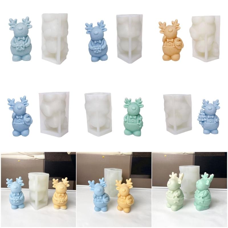 Sturdy Food Grade Silicone Candle Making Mould With Christmas Tree and Reindeer Designs