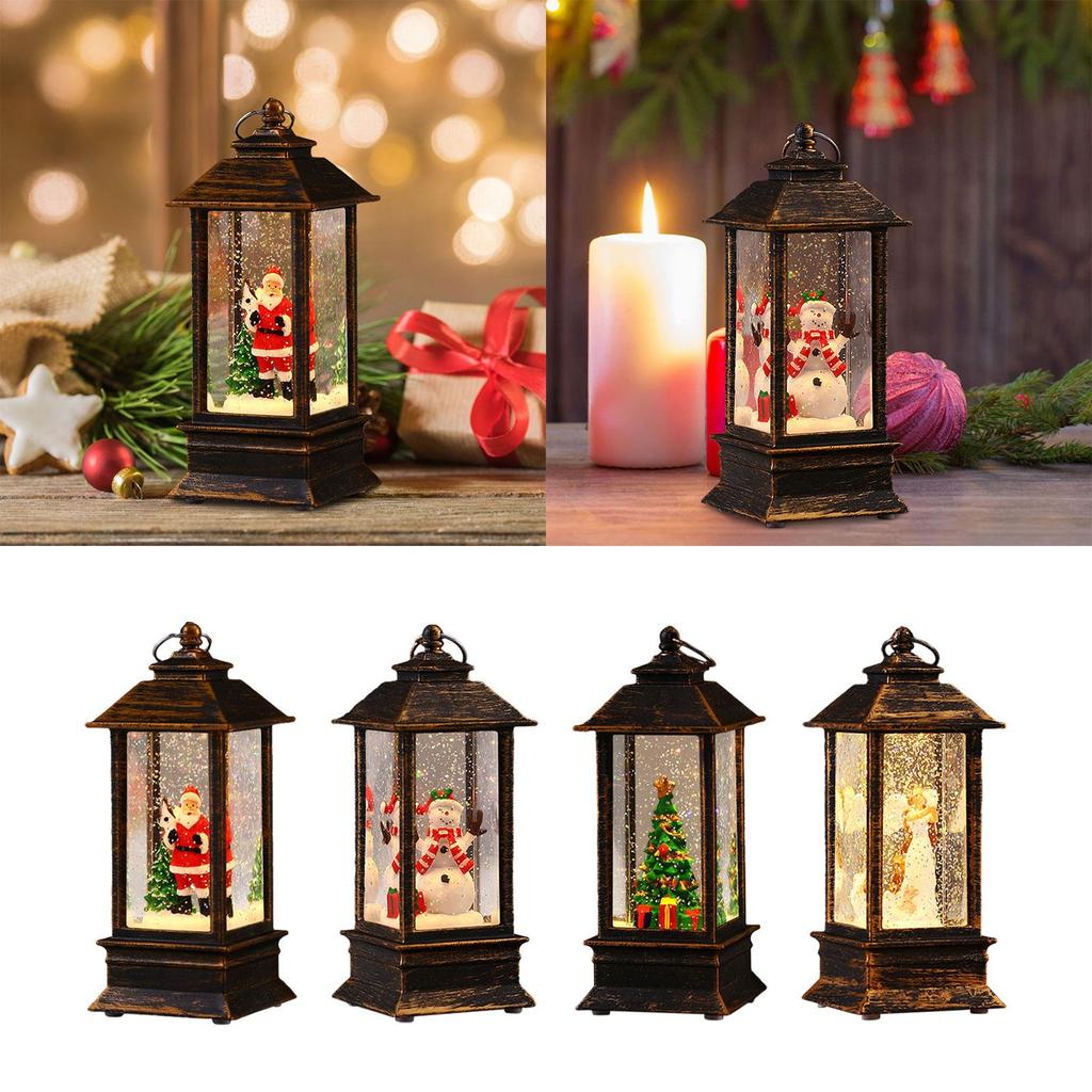Lighted Christmas Snow Globe Lantern Birthday Gift Desktop Figurine Table Centerpiece for Holiday Xmas Desk Living Room Office