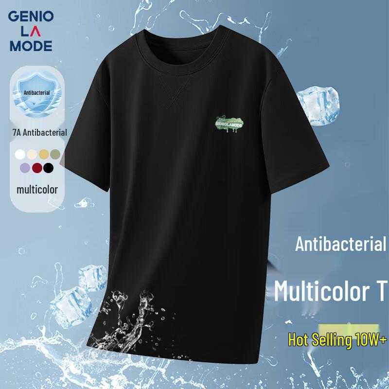 GENIOLAMODE Men s Anti-Bacterial Printed Short Sleeve T-Shirt M