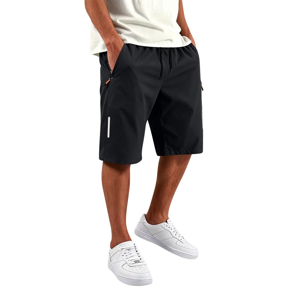 Men's Running Shorts with Reflective Strip, Zipper Pockets, Straight Fit for Athletic Performance