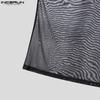 INCERUN Men Sleeveless Mesh Sheer Patchwork Fitted Party Club Tank Tops