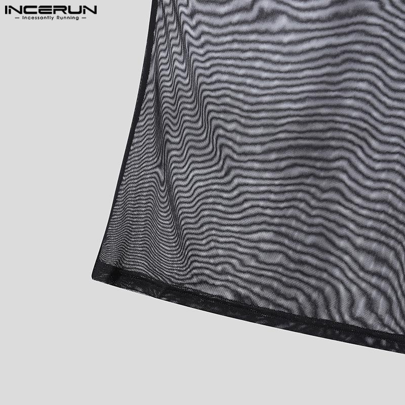 INCERUN Men Sleeveless Mesh Sheer Patchwork Fitted Party Club Tank Tops