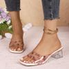 2026 Crystal Square Slippers Summer New Square Head Open-toed Printed Transparent Belt Anti-slip Wear-resistant Heel Shoes
