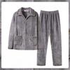 Men's Coral Fleece Velvet Pajamas Set - Thick, Warm, Long-Sleeved Flannel for Autumn and Winter
