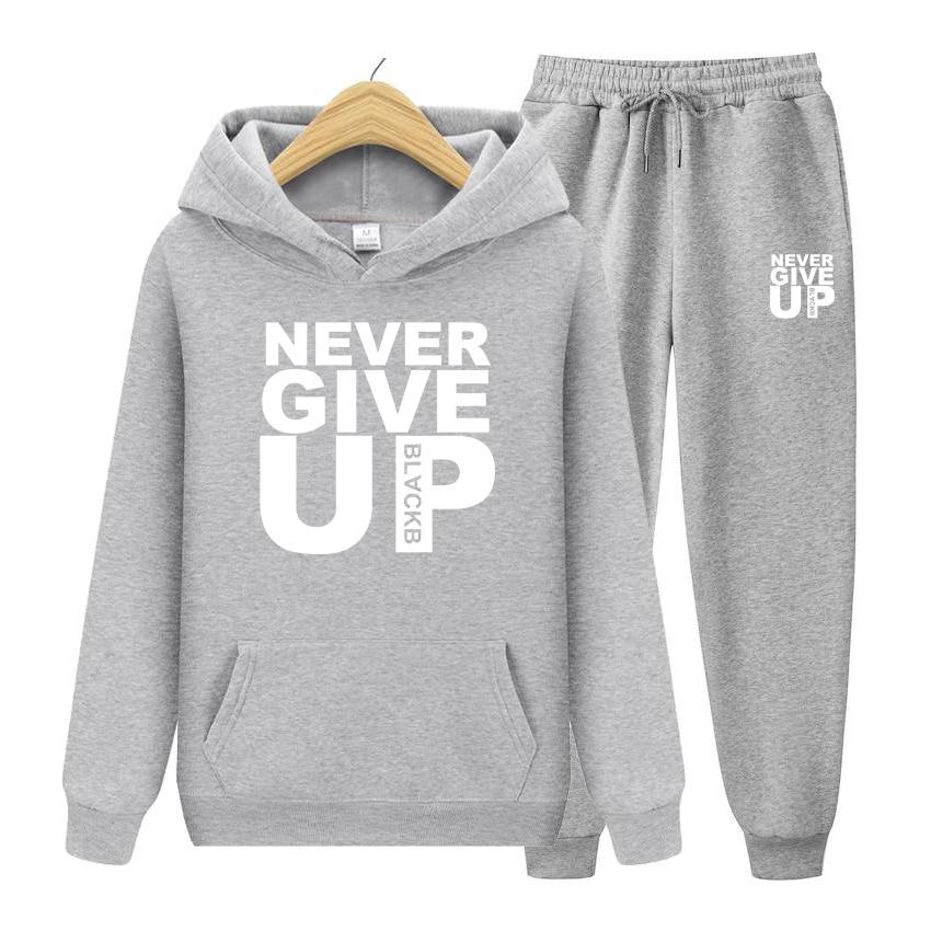 Dame Langermet Hettegenser Sett Hettegensere Sweatshirts Mykt Treningssett Aldri Gi Opp Trykk Topper Streetwear Kvalitet Pullovere