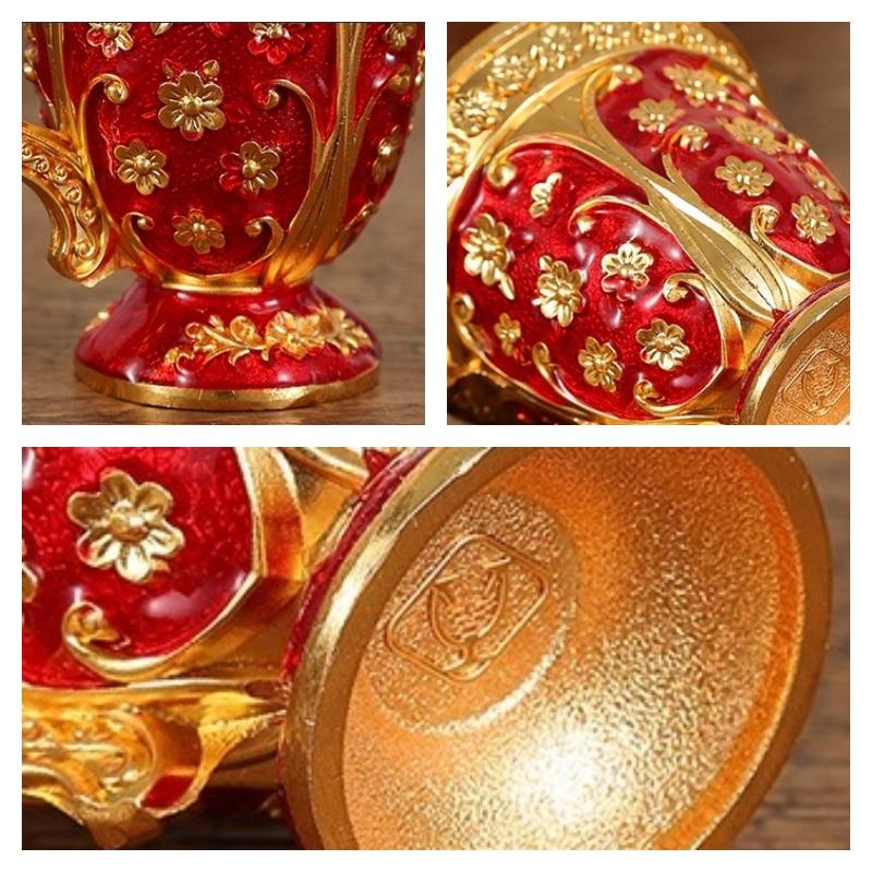 European Light Luxury Handle Cup, Alloy Relief Mini Vodka Glass, Portable Vintage Goblet, Creative Home Table Decoration, 1pcs