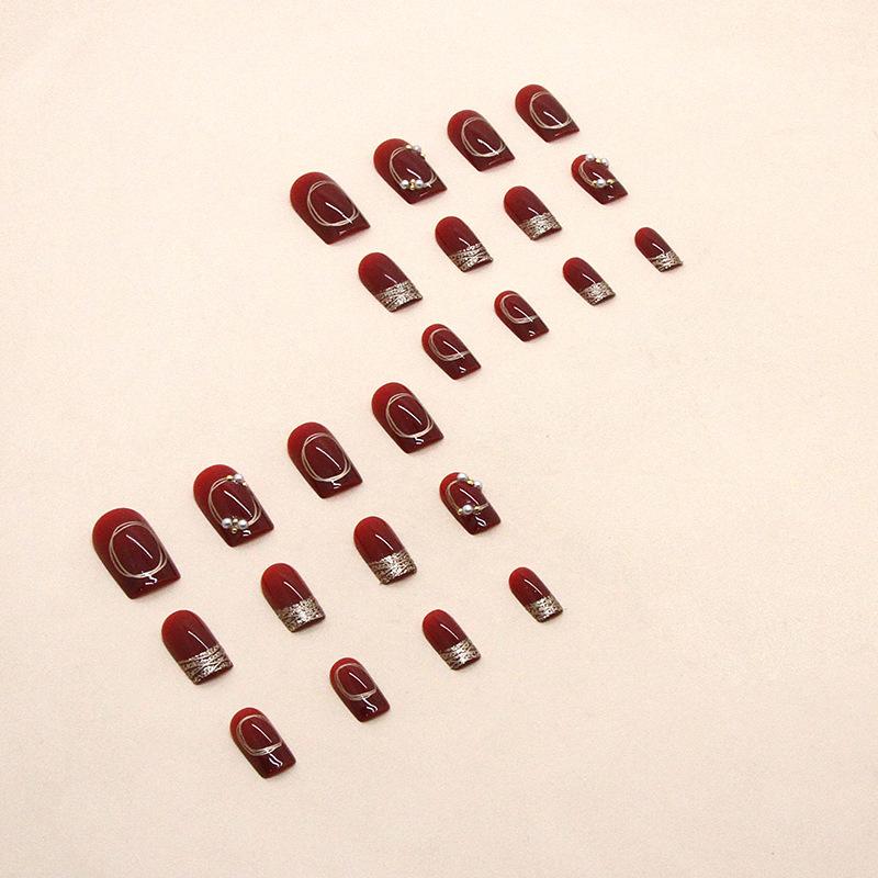 Burgundy Shiny Diamonds New Year's Red Fire Shiny Gold Powder Hot Sale New Diamonds Wear Nail Fake Nails