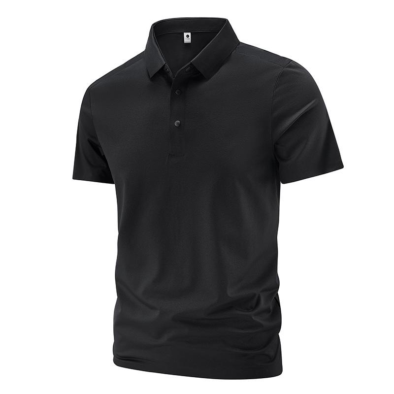 Men's Summer Seamless Ice Silk Quick-Dry Polo Shirt - Solid Color, Breathable, Casual Business Style.
