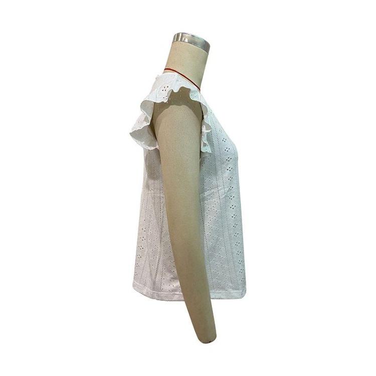Women Fashion Blouse Tops Shirt Female Summer White Lace Hollow Out V Neck Short Sleeve
