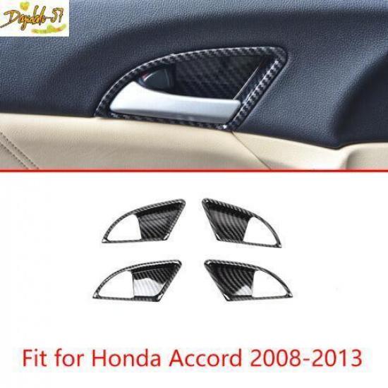 Carbon Fiber Interior Door Handle Bowl Cover Trim 4pc For Honda Accord 2008-2013
