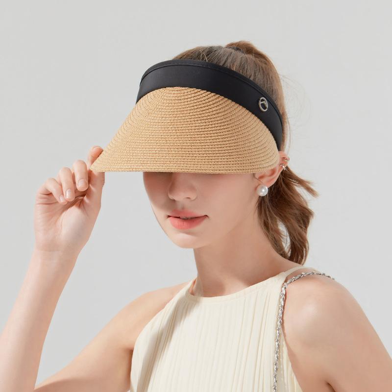Cool Straw Hat Children's Outdoor Big Eaves Straw Hat Summer Shade Sunscreen Hat Versatile Fashion Ribbon Empty Top Hat