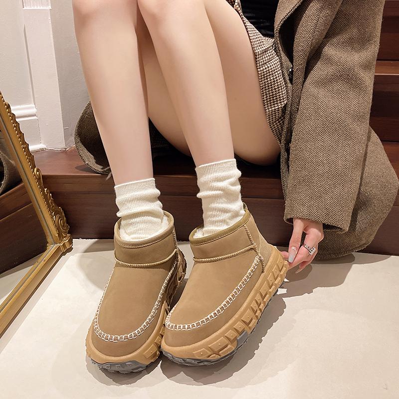 2024 New Winter Warm Boots Fur Ladies Snow Boots Real Sheepskin Wool Low-cut Warm Fur Shoes Man and Women Winter Short Boots