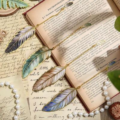 4Pcs Creative Feather Shape Bookmark Chinese Style Decorative Bookmark  Office Reading