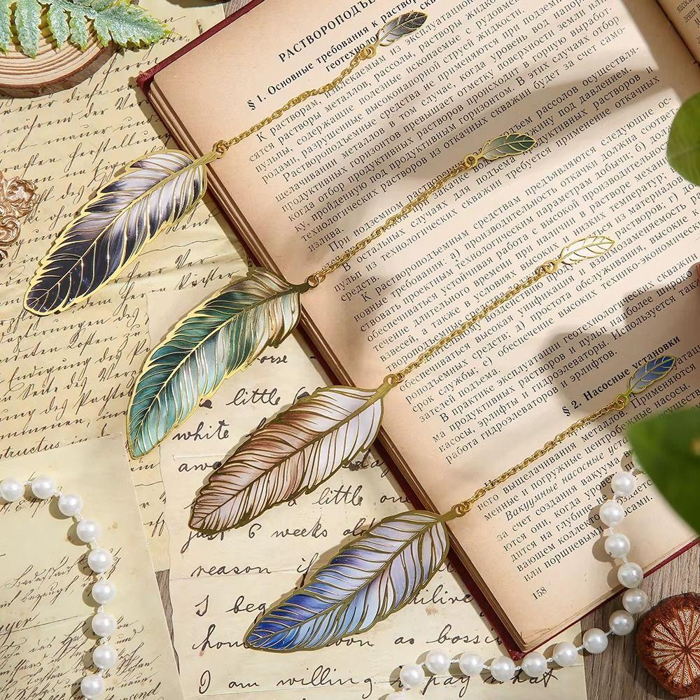 4Pcs Chinese Style Feather Shape Bookmark Creative Decorative Bookmark  Office Reading