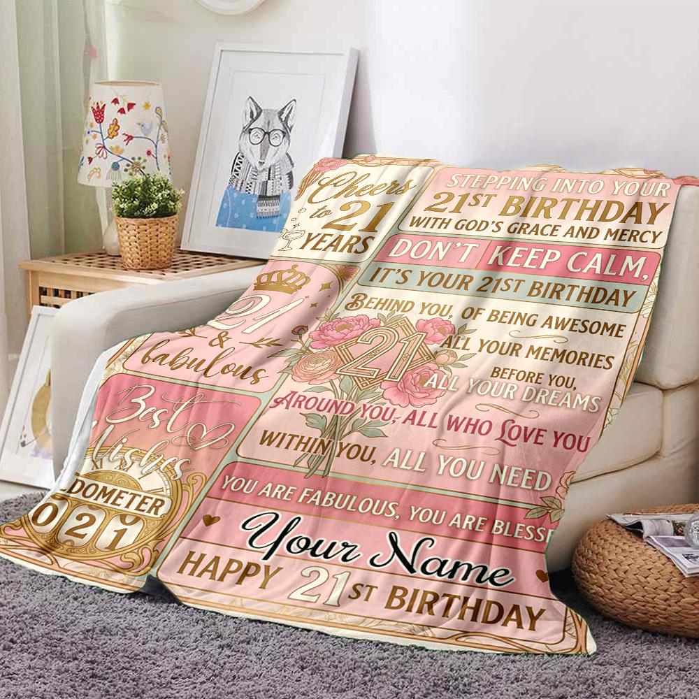 21St Birthday Celebration Customize Your Name Blankets Comfortable Soft Lightweight Allseason Multipurpose Blanket For Picnics Sofas Offices Beds