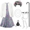Baby Girl Celebrating 100th School Days Funny Cosplay Costumes Dress Granny Girl Cosplay Floral Old Lady Dress Up With Cane