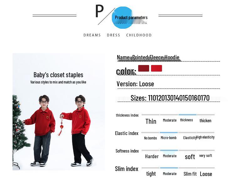 Boys' Red Fleece Hoodie - 2025 Autumn/Winter Zodiac Year of the Horse Outfit for Middle/Big Kids