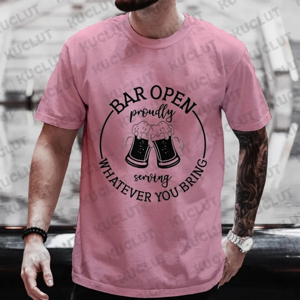 Men's T-shirts Bar Open Funny Graphic Tops Y2k Clothes Male Bachelor Party Drinking Team Matching Streetwear Short Sleeve Tees