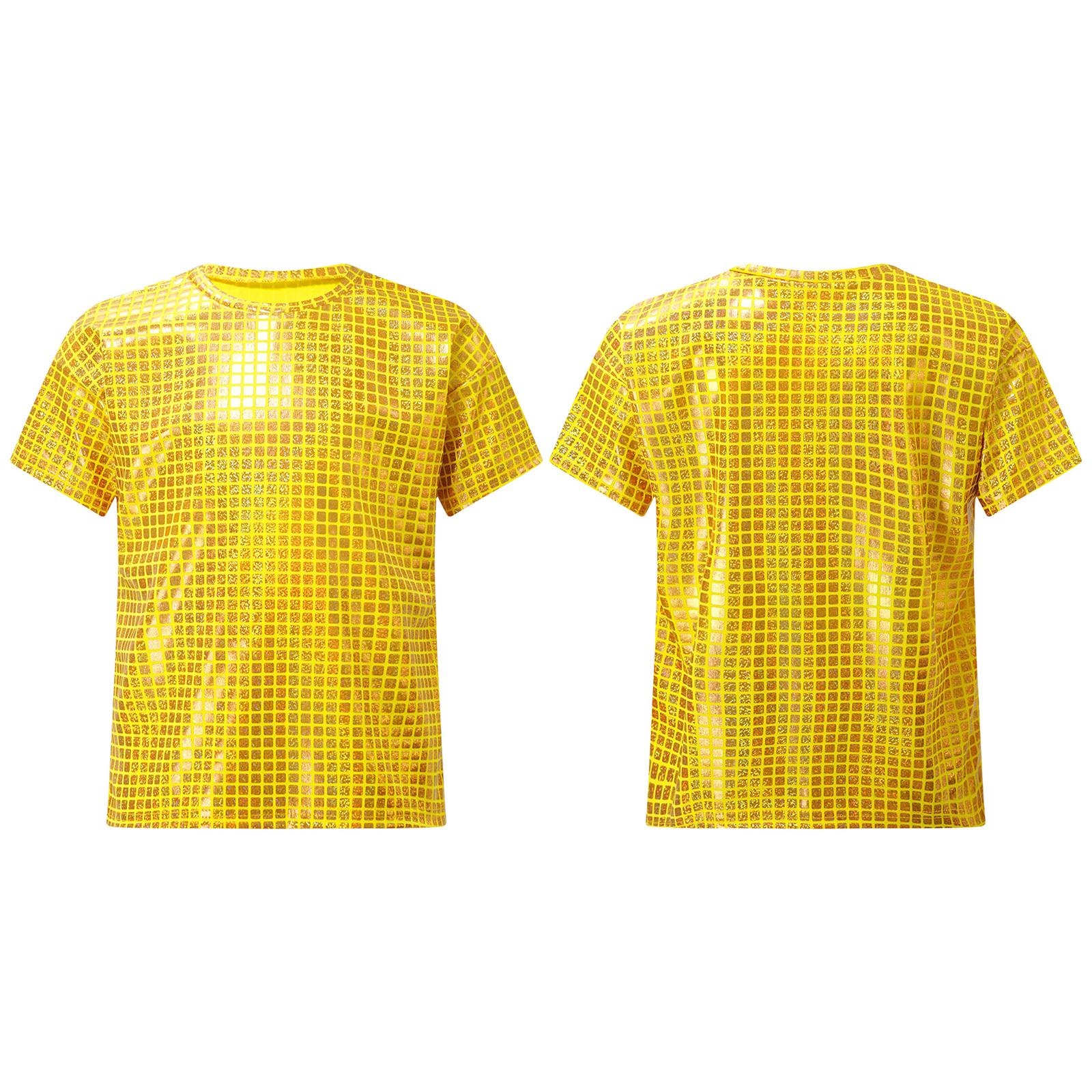 

Футболка с коротким рукавом и блестками для мальчиков и девочек, блестящие топы для джазовых танцев, одежда в стиле хип-хоп, униформа для черлидинга, костюм для вечеринки в стиле диско 70-х 3-4 Years