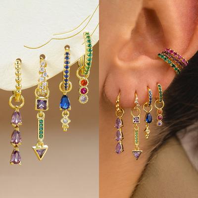 2 STUKS Roestvrij Staal Meerkleurig Zirconia Geometrische Druppels Oorbellen Voor Vrouwen Mode Creatieve Bedel Hangende Oorbellen Piercing Sieraden