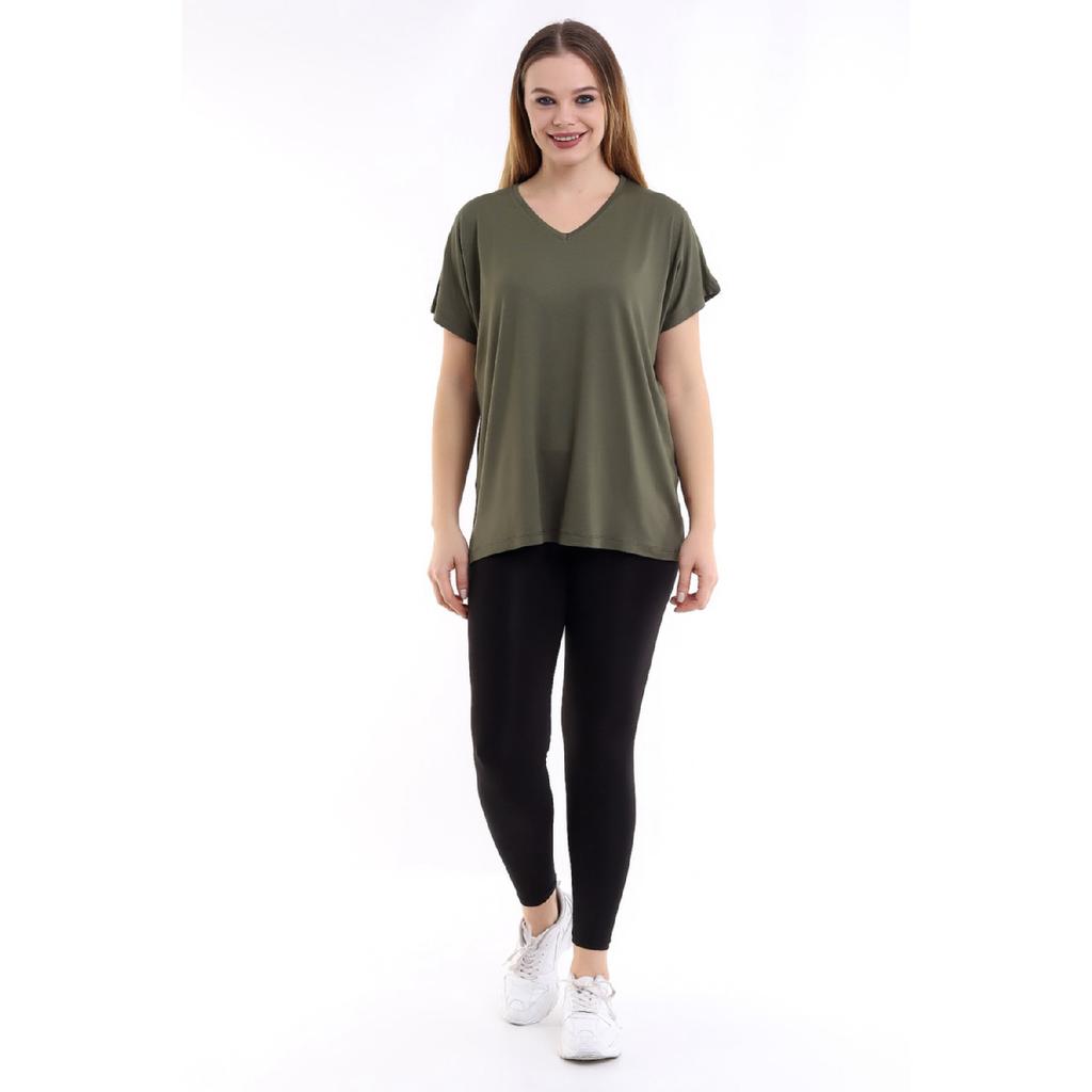 Damen Schwarzes Übergröße Basic T-Shirt mit V-Ausschnitt