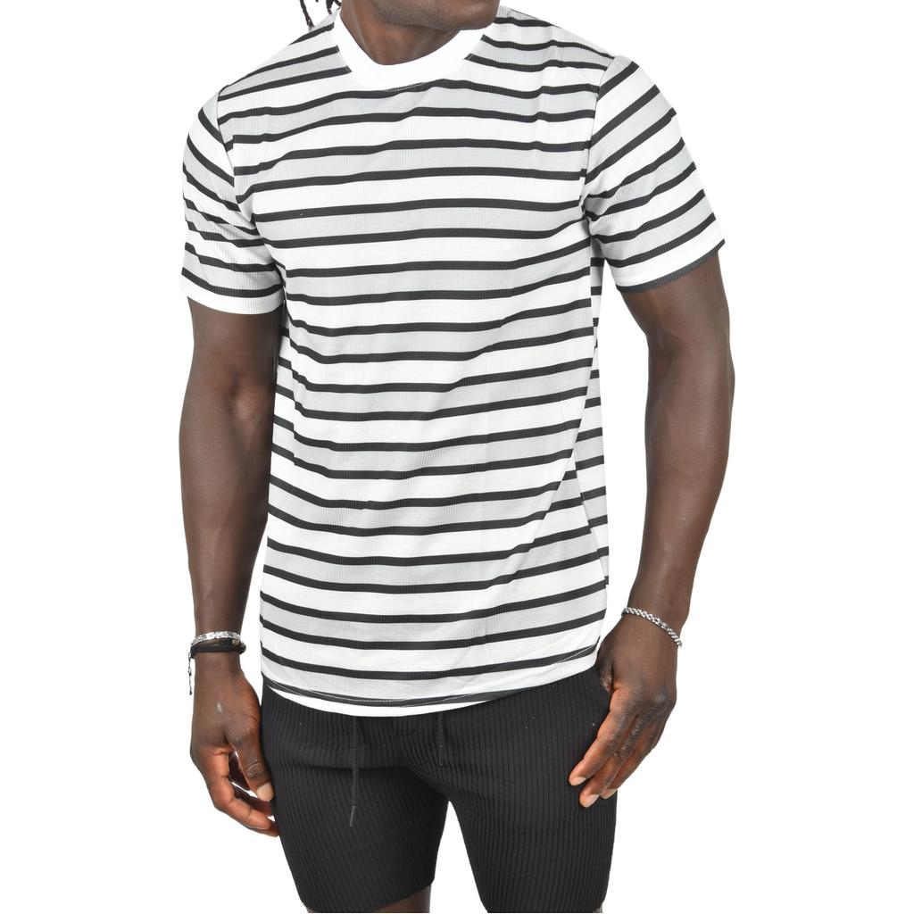 DeepSEA Yatay Çizgili Bisiklet Yaka Slim Fit Likralı Tişört 2403228