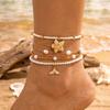 Summer Multilayer Stacked Rice Bead Ankle Chains For Women Boho Starfish Shell Conch Foot Chain Daily Beach Party Foot Jewelry