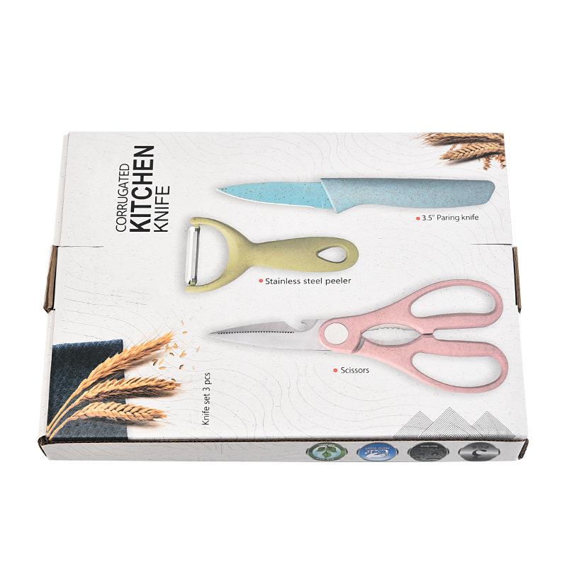 Three Piece Color Box Kitchen Stainless Steel Fruit Knife Kitchen Scissors Set
